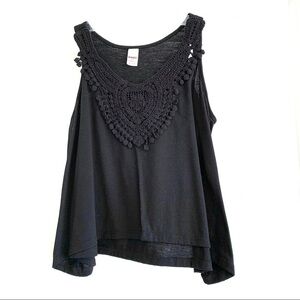 BONGO Black Crop Crochet Boxy Tank Top Loose Flowy Fit size Small